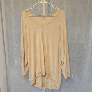 Free People Oversized V-Neck Pullover Sweatshirt in Light Beige